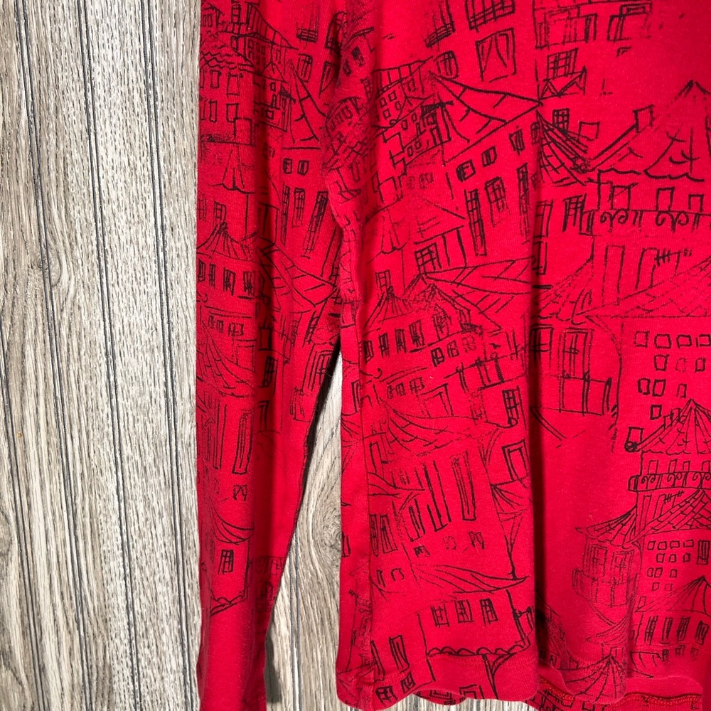 Red Black y2k Asian Inspired Graphic Print Long Sleeve Top Blouse - Picture 2 of 4
